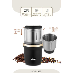 Moulin à épices et à café double chambre SCM-2982 en or, 2 tasses doseuses, garantie de 2 ans, capacité du bac de 0 à 250 ml, outil de cuisine haut de gamme - Product Image 4