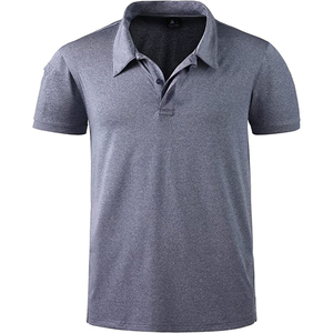 Polo en coton gris à manches courtes pour homme, couleur unie, décontracté, respirant, tricoté en piqué - Product Image 1