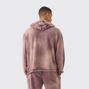Sweat à capuche personnalisé pour homme, style vintage streetwear, zippé, en coton délavé, épaules tombantes, col à capuche, tricoté, hiver - Product Image 2