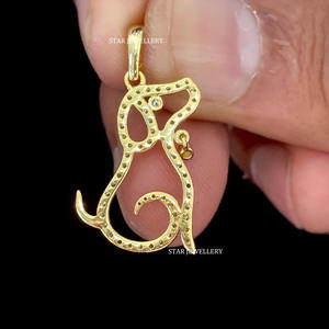 Pendentif pour femme chrétienne en or 14 carats avec diamant naturel en forme de chien, bijoux fins - Product Image 5