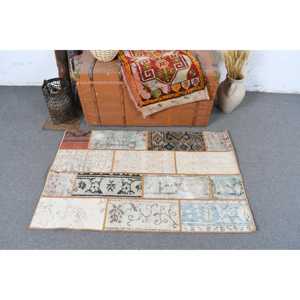 พรมตุรกีขนาด 2.7x4.2 ฟุต พรมวินเทจขนาดเล็ก พรมลายทางสีขาว - Product Image 3