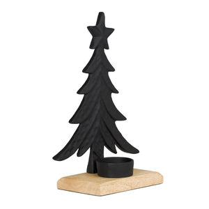 Portavelas de Té Doble Estrella de Aluminio Plateado de Alta Calidad con Base de Madera de Mango, Moderno para Decoración Navideña y Regalo - Product Image 6