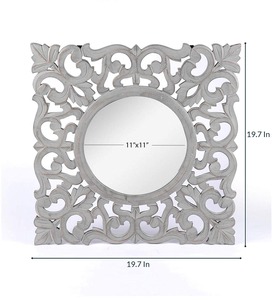 Miroir mural de courtoisie rond en bois fabriqué à la main et fini gris vieilli pour le salon le plus vendu du fournisseur indien - Product Image 3