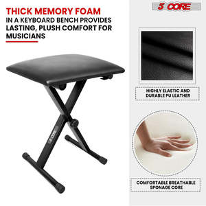 5 Core Keyboard <b>Bench</b> 2 Inch Padded Cushioned Piano Stool Height Adjustable 19" Guitar Seat Portable - Product Image 2