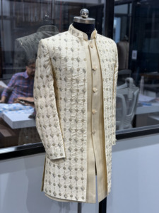 Premium <b>Mens</b> Wedding <b>Kurta</b> Jacket Set Designer Indo Western Open Front Sherwani Long Embroidered Suit Jacket Groom Ceremony Wear - Product Image 2