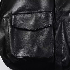 Veste de camionneur classique personnalisable pour homme gris anthracite moutarde col de chemise en peau de mouton véritable décontracté cuir léger lisse - Product Image 2