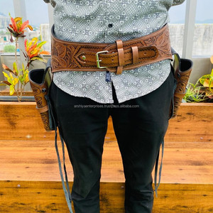 ซองปืนหนังแท้สไตล์คาวบอยตะวันตก งานแฮนด์เมด ตกแต่งลาย  แบบเปิดนิ้วเท้า  สายรัดคู่ ปรับได้  ขายดี - Product Image 2