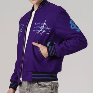 เสื้อแจ็คเก็ตเบสบอลแขนหนังแท้ผ้าขนสัตว์100% ปักโลโก้ได้ตามต้องการ - Product Image 3