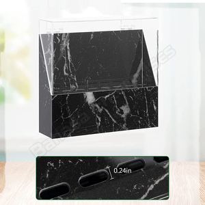 Support à pince à épiler en acrylique transparent à 8 emplacements avec impression marbre noir personnalisée, boîte de rangement pour extensions de cils avec couvercle anti-poussière - Product Image 2