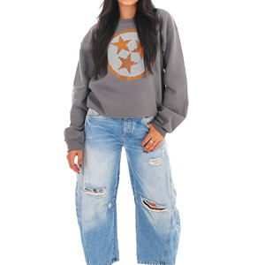 Venta al por mayor personalizado último superventas 100% algodón peso pesado 450 Gsm ajustado cuello redondo mujeres personalizado diseño de diamantes de imitación sudadera - Product Image 1