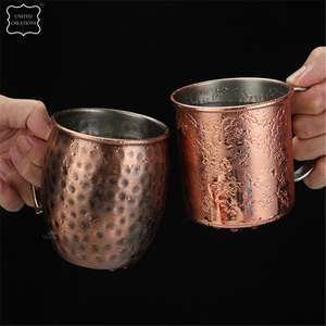 Dark Brown Hammered Copper Stainless Steel Moscow Mule Beer <b>Cup</b> With Gold Plated Handle for Coffee Copper Mug - Product Image 6