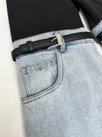 Pantalon cargo taille haute grande taille en denim hybride bicolore, coupe large, en Spandex/Modal, respirant, écologique, vêtement de mode