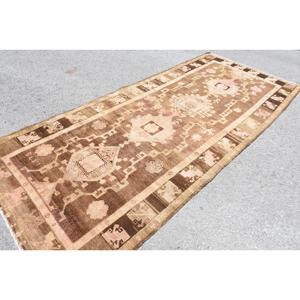 Alfombra Turca Vintage Grande de 4.9x11.2 pies, Alfombra de Lana con Diseño Floral Marrón y Rosa - Product Image 3