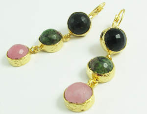 Turc fait à la main grand bazar style nouvelle mode doré moderne goujon arbre pierres précieuses boucles d'oreilles bijoux géométriques faits à la main - Product Image 1