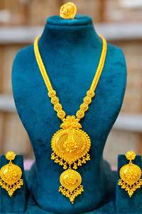 Gold Plated Leaf Design Choker <b>Necklace</b> Set with <b>Matching</b> Earrings & Ring | Indian Traditional Imitation Wholesale Model 23200 - Product Image 2