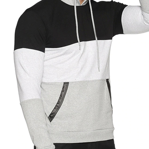 Sudadera con Capucha Personalizada para Hombre, Bloques de Color Tricolor, Felpa, Negro, Blanco, Gris, Corte y Costura, Venta al por Mayor de Fábrica, MOQ Bajo, OEM - Product Image 1