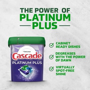 Cascade Platinum Plus ActionPacs Dosettes de détergent pour lave-vaisselle Parfum frais solide 62 pièces 80% ingrédients actifs antibactériens - Product Image 6