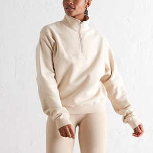 เสื้อฮู้ดดี้ผ้าฟลีซคอตตอน/โพลีเอสเตอร์สุดฮิต แฟชั่นสตรีทแวร์คุณภาพสูง ทรงหลวมสำหรับผู้หญิง เสื้อกันหนาวมีซิป คอปกแบบพับได้ สั่งทำได้ - Product Image 3