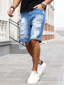 Summer 100% Cotton New Fashion Men Ripped Denim Short de haute qualité Design personnalisé et DTG Printed Men Denim Shorts - Product Image 5