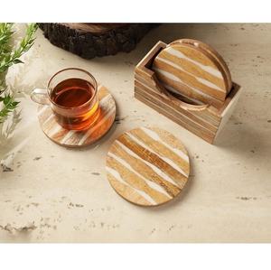 Posavasos de madera y resina de diseño Popular, Juego de 4 piezas de forma redonda pulida brillante, venta superior hecha a mano - Product Image 4