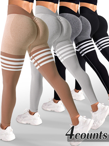 Mallas de Yoga a rayas que absorben el sudor para Mujer | Pantalones de fitness de talle alto | Ropa deportiva transpirable, de secado rápido y elástica - Product Image 2