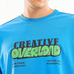 OEM ODM último diseño de los hombres de gran tamaño camisetas de alta calidad 100% de tela de algodón de color azul liso de cuello redondo Camiseta para los hombres - Product Image 4