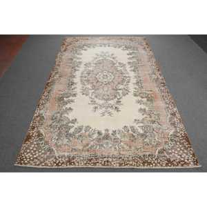 Vintage Turkish Rug, 6.4x10.1 ft Rug, <b>Brown</b> Solid <b>Wool</b> Rug - Product Image 1