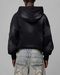 Ventas al por mayor de los hombres de gran tamaño negro Zip-Up sudaderas con capucha de los hombres-Streetwear Cruz bordado sudaderas con capucha de manga bordada hombres - Product Image 3