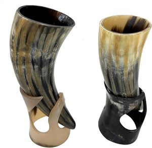 Ensemble de corne à boire Viking médiéval ancien vin tir hydromel tasse alimentaire sûr navire de cérémonie sculpté à la main Animal nautique noël - Product Image 2