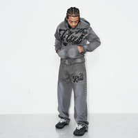 Pantalon large surdimensionné épais et uni pour l'hiver, sweat à capuche à épaules tombantes, coupe carrée, longueur intégrale, patchwork de strass sur toute la surface
