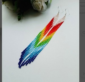 Boucles d'oreilles artisanales en perles magiques, boucles d'oreilles multicolores très longues, boucles d'oreilles extra longues, boucles d'oreilles à franges - Product Image 1