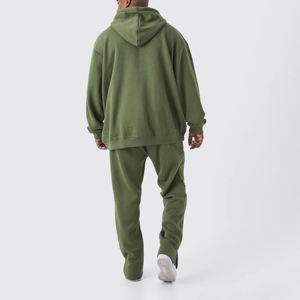 Vente en gros de pantalons de survêtement à capuche en molleton léger pour hommes, ensembles de pantalons cargo, survêtement d'hiver uni imprimé fitness - Product Image 2