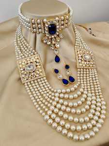 Ensemble de bijoux royal traditionnel indien de qualité supérieure plaqué or avec un magnifique collier double et de belles boucles d'oreilles pour femmes - Product Image 5