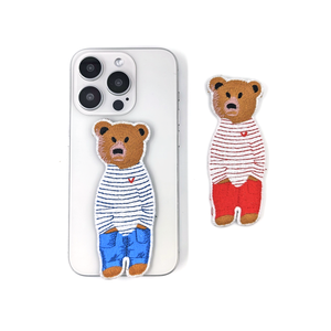 Patch brodé en forme d'ours en peluche 3D avec tissu en toile rayé à coudre pour chapeaux, forme d'animal - Product Image 3