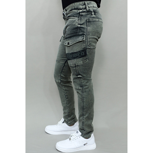กางเกงยีนส์ขาคาร์โก้ผู้ชายสีเทาสีเขียวแนวสตรีทแบบปรับได้ Gex - Product Image 5