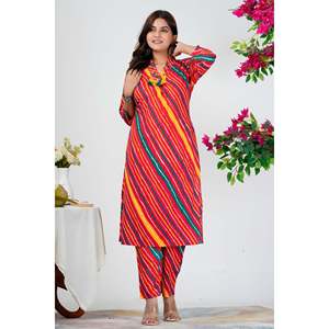 ชุดคุรตะลายทางสไตล์บันดานี พร้อมผ้าคลุมไหล่สองสีและลวดลายสดใส - Product Image 6