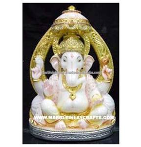สวยงาม Makarana หินอ่อนสีขาว Shree Ganpati Ji รูปปั้นบูชาขัดตกแต่งศาสนาฮินดู Murti นั่งตำแหน่ง - Product Image 1