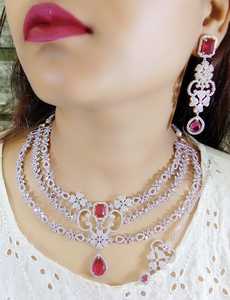 ชุดสร้อยคอประกายเพชรแบบอเมริกันพร้อมต่างหูที่เข้ากันเครื่องประดับอินเดียสำหรับผู้หญิงทุกการใช้งานและงานเลี้ยง - Product Image 6