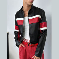 Blouson moto homme en similicuir, coupe slim, color block, fermeture éclair, style streetwear