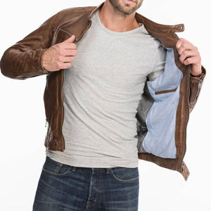 Veste de moto en cuir marron Vintage pour hommes à forte demande, manteau de motard décontracté à coupe ajustée, poche zippée, vêtements d'extérieur d'hiver chauds - Product Image 4