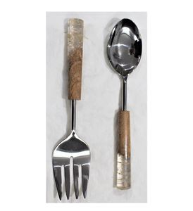 Ensemble de serveurs à salade design moderne, avec manche en résine et en bois plaqué cuivre, cuillère de service, fourchette, ensemble d'outils - Product Image 4