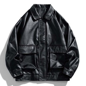 Vestes en cuir à manches longues et multi-poches Col tournant Dernière conception Vêtements pour hommes Vestes en cuir High Street In Low Price 2024 - Product Image 3