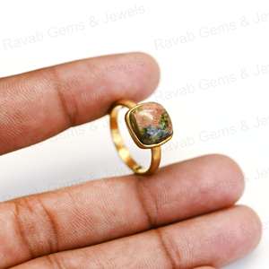 Anillo de Plata de Ley 925 sólida para mujer, forma de cojín Unakite Natural, ajuste de bisel de 12mm, rodio boda de oro de 18K, novedad - Product Image 3