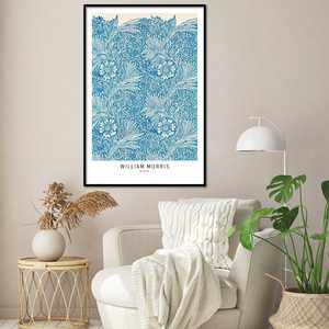 Póster de acuarela pintado a mano de William Morris con diseño de marigold azul, pintura floral moderna - Product Image 5