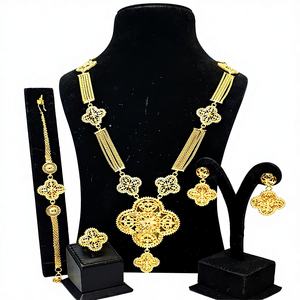 Juego de Joyería para Mujer Chapado en Oro de 24K de Dubái, con Collar, Aretes y Anillo, para Boda o Compromiso, Joyería Clásica de Moda - Product Image 1