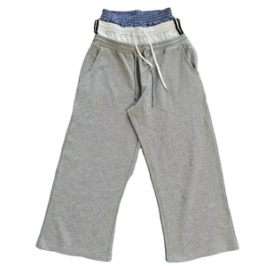 Pantalon de jogging décontracté à taille haute et jambes larges en molleton de coton, triple taille personnalisée, pour le streetwear, vente en gros OEM - Product Image 1