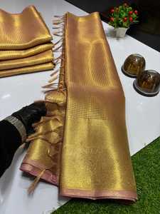 Sari Banarasi de Diseño Especial para Mujer, Estilo Occidental Tradicional, Material de Lino, Ropa de Fiesta, Producto al por Mayor, Precio de Mayoreo para Adultos - Product Image 4