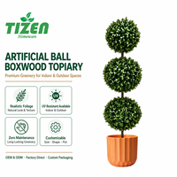Plante artificielle en pot double de 90 cm, fausse boule de buis, feuilles en PE résistantes aux UV, pour l'intérieur et l'extérieur