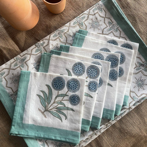 Tapis de Table en coton à imprimé bloc de main indien & Set de 6 serviettes & 6 tapis - Product Image 2