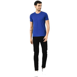 Camiseta de Hombre, Talla Grande, Azul Sólido, 100% Algodón, Manga Corta, Cuello Redondo, Informal, Tejida, Transpirable, Largo Regular - Product Image 1